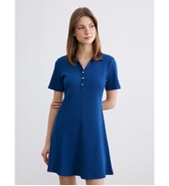 LCW Comfort Lacivert Polo Yaka Fitilli Mini Elbise
