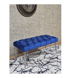 Krom Tel Ayaklı 90 cm Puf Bench - Puf - Bench - Kasalı Oturak - Oturak - Yatak Ucu Puf Mavi Renk 90 x 40 Boyut/Ebat (Çok Renkli)
