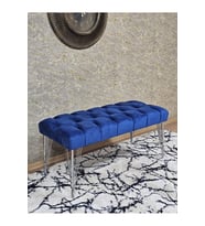 Krom Tel Ayaklı 90 cm Puf Bench - Puf - Bench - Kasalı Oturak - Oturak - Yatak Ucu Puf Mavi Renk 90 x 40 Boyut/Ebat (Çok Renkli)