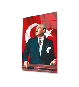 Atatürk Cam Tablo 4mm Dayanıklı Temperli Cam, Atatürk Glass Wall Art (Çok Renkli)