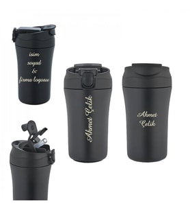 Wings Mat Siyah İsme Özel Çelik Termos 400ml.  304 Paslanmaz Çelik - Kaydırmaz Taban - Kilitli Kapak (Karışık)