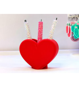 3D Baskı Kalp Şekilli Kalemlik - Masaüstü Organizer - Kırmızı