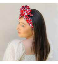Kırmızı Çıtır Çiçek Desen Afrika Model Telli Kadın Saç Bandı Bandana (Kırmızı-Beyaz)