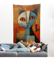 Pablo Picasso Tarzı - Soyut Renkli Kedi Duvar Örtüsü-7373