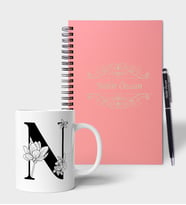 Kişiye Özel Ahşap Pembe Defter Kalem Kupa Hediye Seti