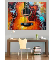 Akustik Gitar Yanık Tonlar Dekoratif Kanvas - Mdf Ahşap Tablo