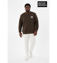 Erkek Büyük Beden M Baskılı Bisiklet Yaka ince Sweatshirt SPR26BSW956-13 (Haki)