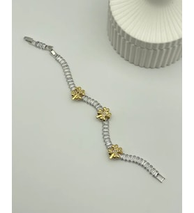 Çelik Gold Yonca Detaylı Silver Su Yolu Bileklik - 25-blk86
