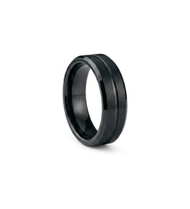 Erkek Siyah Çizgi Detay 6 mm Tungsten Yüzük