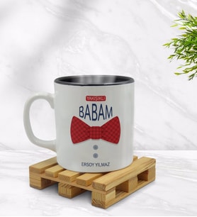 BK Gift Kişiye Özel Yakışıklı Babam Tasarımlı İçi Siyah Renkli Kupa Bardak Model 2