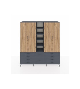 Hyperion Dolap 9 Raflı 10 Çekmeceli 2 Askılı 220x44x243 Antrasit-Çam/Antrasit