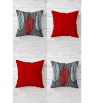 Bordo Gri Kuş Tüyü Desenli Gizli Fermuarlı Kırlent Kılıfı Koltuk Yastık Kılıfı Takım(4adet) (Gri-Bordo)