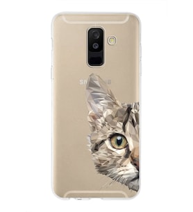 Samsung Galaxy A6 Plus (2018) Uyumlu Kapak Catface Tasarımlı Şeffaf Silikon Kılıf