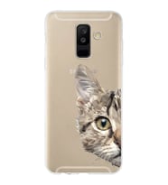 Samsung Galaxy A6 Plus (2018) Uyumlu Kapak Catface Tasarımlı Şeffaf Silikon Kılıf