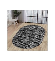Dijidekor Halı Siyah Cool K1320 Yıkanabilir Oval Kesme İnce Yolluk Kilim Salon Halısı Modelleri (Açık Gri - Siyah)