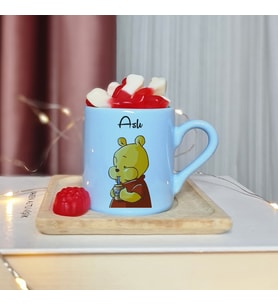 Winnie The Pooh Tasarımlı Kişiye Özel Mavi Türk Kahvesi Fincanı