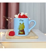 Winnie The Pooh Tasarımlı Kişiye Özel Mavi Türk Kahvesi Fincanı