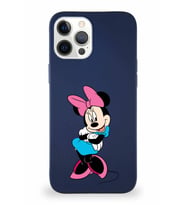 Apple iPhone 12 Pro Max Soft Premier Kapak Minnie Mouse-D Tasarımlı Silikon Kılıf - Lacivert (Şeffaf)