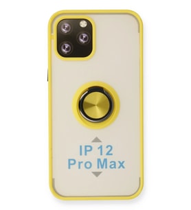 Pilelistore   iPhone 12 Pro Max Kılıf Montreal Yüzüklü Silikon Kapak - Sarı
