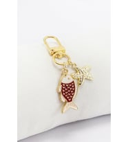 Kırmızı Balık Deniz Yıldızı Figürlü Klipsli Cüzdan Çanta Süsü Charm Gold Renkli