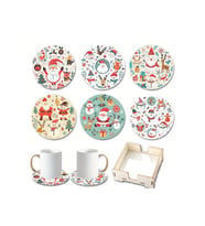 BİLGE tasarım Noel Yılbaşı Ahşap Bardak Altlığı - 6 lı set Set AHŞAP ÖZEL TASARIM KUTULU