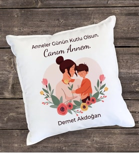 Anneler Günü Tasarımlı Yastık (Beyaz)