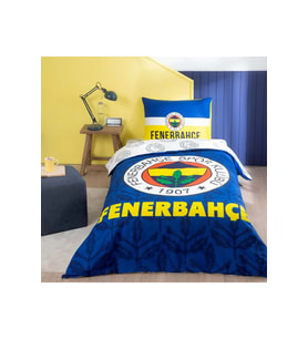 Taç Taraftar Lisanslı Ranforce Çarşafı Lastikli Tek Kişilik Nevresim Takımı-Fenerbahçe Palamut (Lacivert)