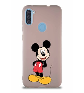 Samsung Galaxy M11 Soft Premier Kapak Mickey Mouse-B Tasarımlı Silikon Kılıf - Pudra (Şeffaf)