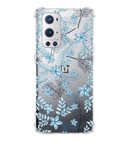 PrintiFy OnePlus 9 Pro Uyumlu Köşe Korumalı Floral Mavi Tasarımlı Şeffaf Silikon Kılıf
