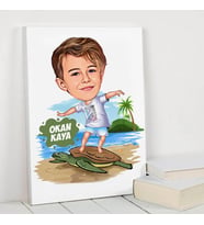 Hayvan Sever Çocuk Karikatürlü Kanvas Tablo