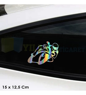Yanlayan Motor Hologram Renkli Motosiklet Oto Sticker Çıkartma Araba Motor Etiket 15 x 12 Cm