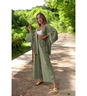 Rahat Kimono Keten Takım (Haki)
