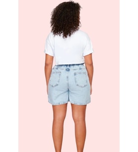 Kadın Pamuklu Denim Şort Beli Lastikli Geniş Paça Yazlık Günlük Kullanım Dayanıklı Malzeme (Açık Mavi)