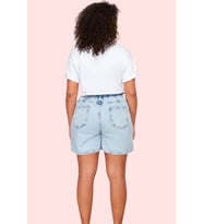 Kadın Pamuklu Denim Şort Beli Lastikli Geniş Paça Yazlık Günlük Kullanım Dayanıklı Malzeme (Açık Mavi)