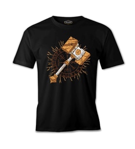 Viking Mallet in front of a Viking Thunder Logo Siyah Erkek Tshirt