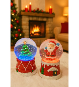 Noel Baba Yılbaşı Çam Ağacı Kar Küresi 2 Adet Led Işıklı Yeni Yılın En Güzel Hediyesi Yılbaşı 6,5 cm (Karışık)