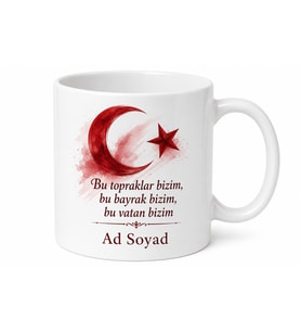 Türkiye Vatan Bayrak Ay Yıldız Baskılı Porselen Kupa Bardak Memleket Hediye