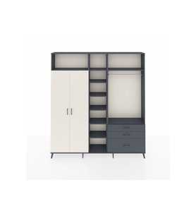 Arges Dolap 9 Raflı 3 Çekmeceli 2 Askılı 220x30x243 Antrasit-Aytaşı/Antrasit