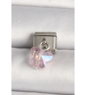 316L Çelik Gümüş Renk Pembe Zirkon Taşlı Kelebek Model Nomination Charm 5886