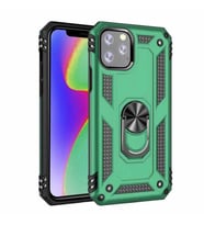 Apple iPhone 11 Pro Max Kılıf Metal For Car Yüzüklü Standlı Military Ring Serisi (Yeşil)