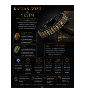 Sertifikalı Kaplan Gözü Yeşim Siyah Hematit Silindir Kesim Kilitli Doğal Taş Deri Erkek Bileklik