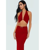 Şık V Yaka Fitted Örme Bluz Etek Plaj Takımı Görünüm Modern Stil Premium Kalite (Kırmızı)