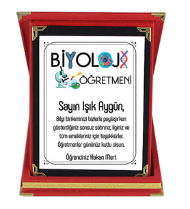 Biyoloji Öğretmenine Hediye İsim Baskılı Plaket - Öğretmenler Günü Hediyesi (Kırmızı)