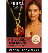 Sertifikalı Tel Sargılı Gold Renkli Doğal Kızıl Yemen Akik Taşı Kolye – Cesaret ve Güç Taşı (Çok Renkli)