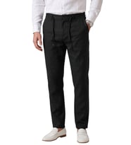 DeepSEA Siyah Slim Fit Likralı Keten Dokulu Lastikli Belli İpli Yazlık Erkek Pantolon 2603001