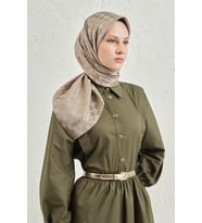 Jakarlı İpek Pamuk Dama Eşarp - 4464 (Vizon)