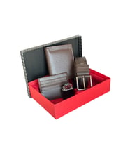Premium Serisi Özel Kutulu Lüks Deri Klasik Dikey Cüzdan Kemer Kartlık Ve Çakmak Erkek Seti (Kahverengi)
