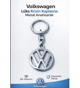 Volkswagen Logolu Lüks Krom Kaplama 9.5x3.5 cm Şık Hediyelik Araç Anahtarlığı