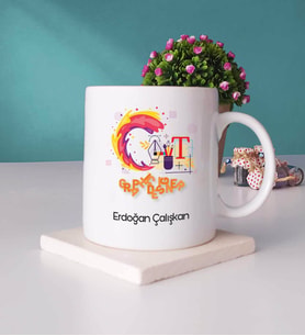 Grafiker Tasarımlı Kişiye Özel Hediye Grafiker Kupa Bardak ve Taş Bardak Altlığı Hediye Seti