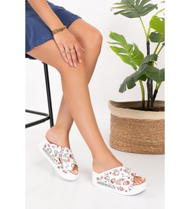 Cool Penguen Desenli Açık Çapraz Airmax Terlik Ortopedik Kadın Sabo (Beyaz)
